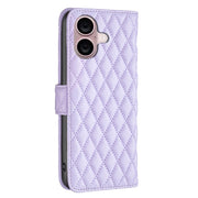 For iPhone 16 Plus Diamond Lattice Wallet Flip Leather Phone Case(Purple)