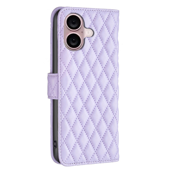 For iPhone 16 Plus Diamond Lattice Wallet Flip Leather Phone Case(Purple)