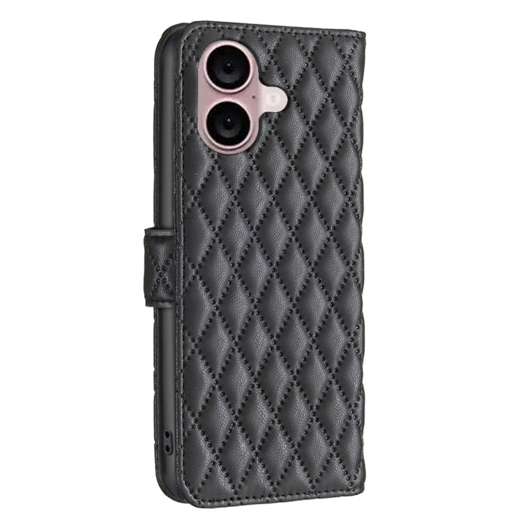 For iPhone 16 Plus Diamond Lattice Wallet Flip Leather Phone Case(Black)