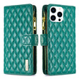 For iPhone 16 Pro Max Diamond Lattice Zipper Wallet Leather Flip Phone Case(Green) - iPhone 16 Pro Max Cases by PMC TechLife | Online Shopping South Africa | PMC TechLife | Buy Now Pay Later Mobicred