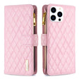 For iPhone 16 Pro Max Diamond Lattice Zipper Wallet Leather Flip Phone Case(Pink) - iPhone 16 Pro Max Cases by PMC TechLife | Online Shopping South Africa | PMC TechLife | Buy Now Pay Later Mobicred