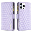 For iPhone 16 Pro Max Diamond Lattice Zipper Wallet Leather Flip Phone Case(Purple) - iPhone 16 Pro Max Cases by PMC TechLife | Online Shopping South Africa | PMC TechLife | Buy Now Pay Later Mobicred