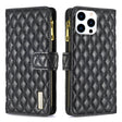 For iPhone 16 Pro Max Diamond Lattice Zipper Wallet Leather Flip Phone Case(Black) - iPhone 16 Pro Max Cases by PMC TechLife | Online Shopping South Africa | PMC TechLife | Buy Now Pay Later Mobicred