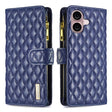 For iPhone 16 Diamond Lattice Zipper Wallet Leather Flip Phone Case(Blue) - iPhone 16 Cases by PMC TechLife | Online Shopping South Africa | PMC TechLife | Buy Now Pay Later Mobicred