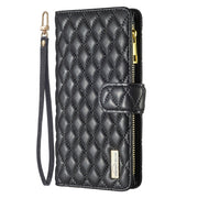 For iPhone 16 Diamond Lattice Zipper Wallet Leather Flip Phone Case(Black)