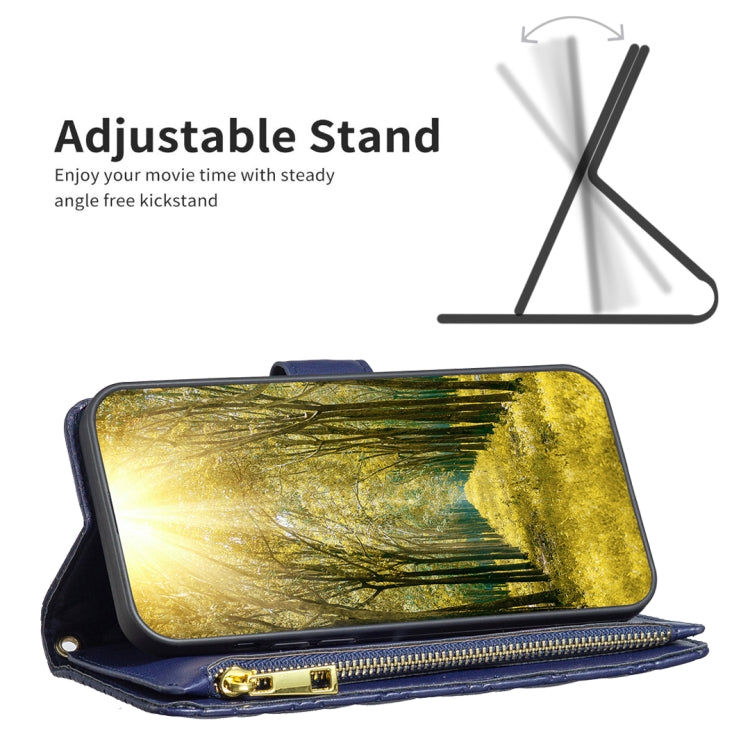 For iPhone 16 Plus Diamond Lattice Zipper Wallet Leather Flip Phone Case(Blue)