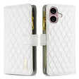For iPhone 16 Plus Diamond Lattice Zipper Wallet Leather Flip Phone Case(White) - iPhone 16 Plus Cases by PMC TechLife | Online Shopping South Africa | PMC TechLife | Buy Now Pay Later Mobicred