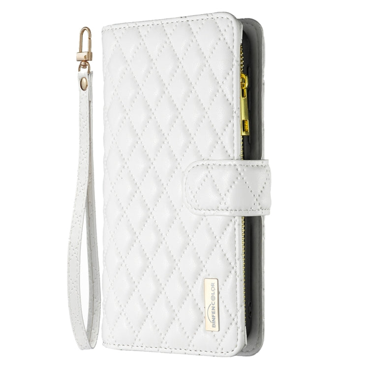 For iPhone 16 Plus Diamond Lattice Zipper Wallet Leather Flip Phone Case(White)