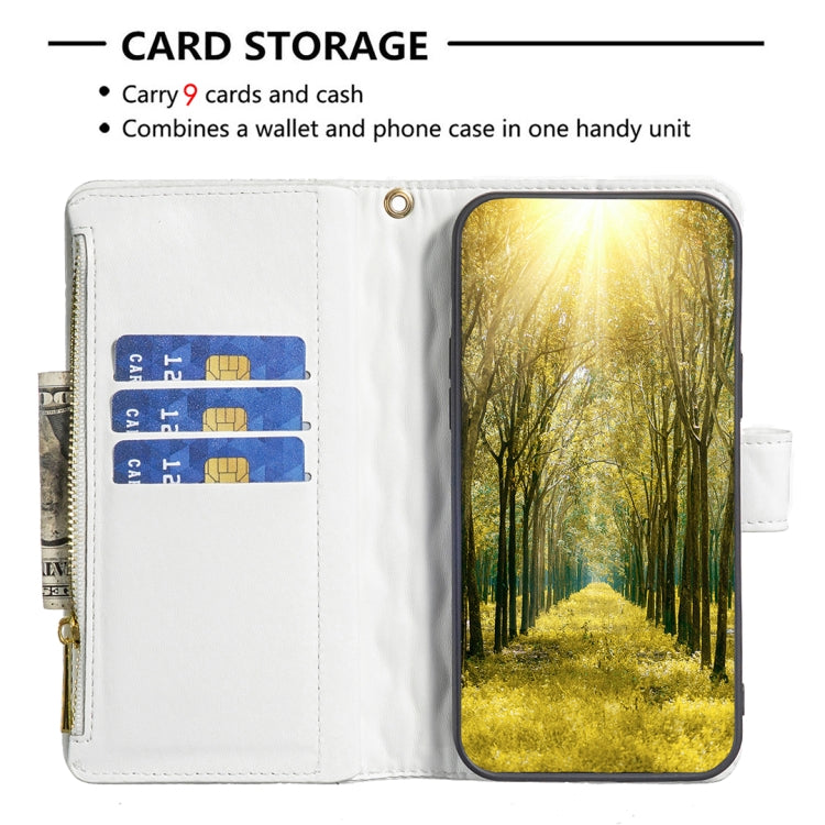 For iPhone 16 Plus Diamond Lattice Zipper Wallet Leather Flip Phone Case(White)