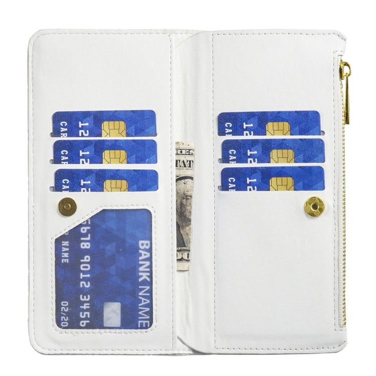 For iPhone 16 Plus Diamond Lattice Zipper Wallet Leather Flip Phone Case(White)
