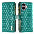 For iPhone 16 Plus Diamond Lattice Zipper Wallet Leather Flip Phone Case(Green) - iPhone 16 Plus Cases by PMC TechLife | Online Shopping South Africa | PMC TechLife | Buy Now Pay Later Mobicred