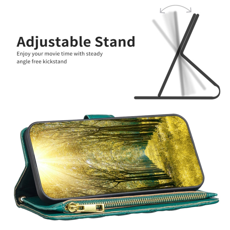 For iPhone 16 Plus Diamond Lattice Zipper Wallet Leather Flip Phone Case(Green)