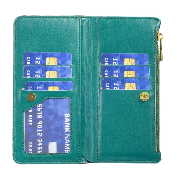 For iPhone 16 Plus Diamond Lattice Zipper Wallet Leather Flip Phone Case(Green)