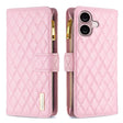 For iPhone 16 Plus Diamond Lattice Zipper Wallet Leather Flip Phone Case(Pink) - iPhone 16 Plus Cases by PMC TechLife | Online Shopping South Africa | PMC TechLife | Buy Now Pay Later Mobicred