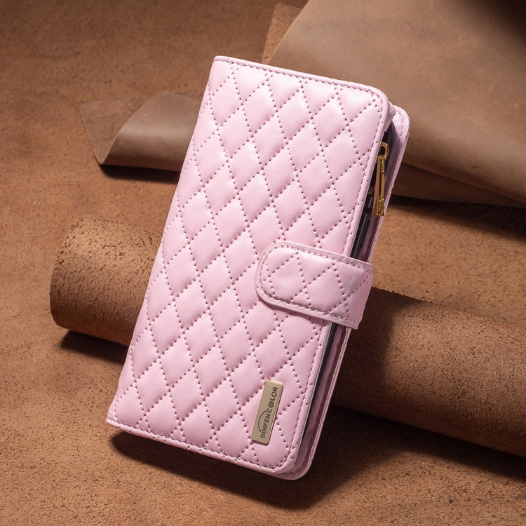 For iPhone 16 Plus Diamond Lattice Zipper Wallet Leather Flip Phone Case(Pink)