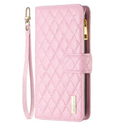 For iPhone 16 Plus Diamond Lattice Zipper Wallet Leather Flip Phone Case(Pink)