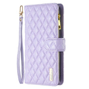 For iPhone 16 Plus Diamond Lattice Zipper Wallet Leather Flip Phone Case(Purple)