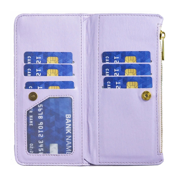 For iPhone 16 Plus Diamond Lattice Zipper Wallet Leather Flip Phone Case(Purple)