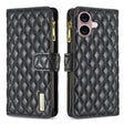 For iPhone 16 Plus Diamond Lattice Zipper Wallet Leather Flip Phone Case(Black) - iPhone 16 Plus Cases by PMC TechLife | Online Shopping South Africa | PMC TechLife | Buy Now Pay Later Mobicred