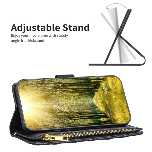 For iPhone 16 Plus Diamond Lattice Zipper Wallet Leather Flip Phone Case(Black)