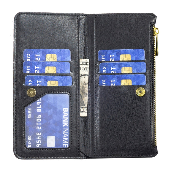 For iPhone 16 Plus Diamond Lattice Zipper Wallet Leather Flip Phone Case(Black)