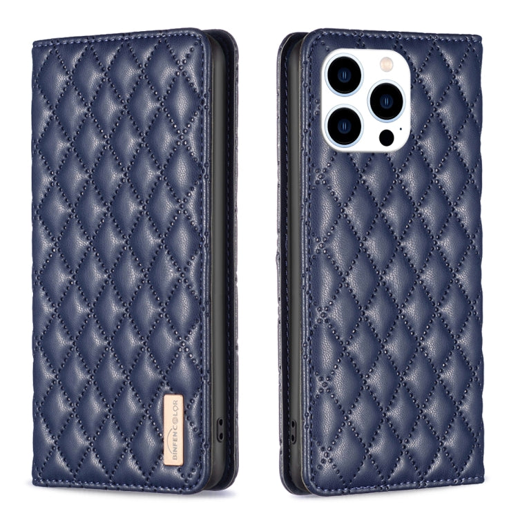 For iPhone 16 Pro Max Diamond Lattice Magnetic Leather Flip Phone Case(Blue)