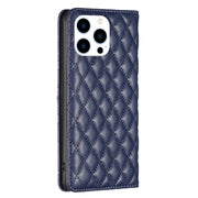 For iPhone 16 Pro Max Diamond Lattice Magnetic Leather Flip Phone Case(Blue)