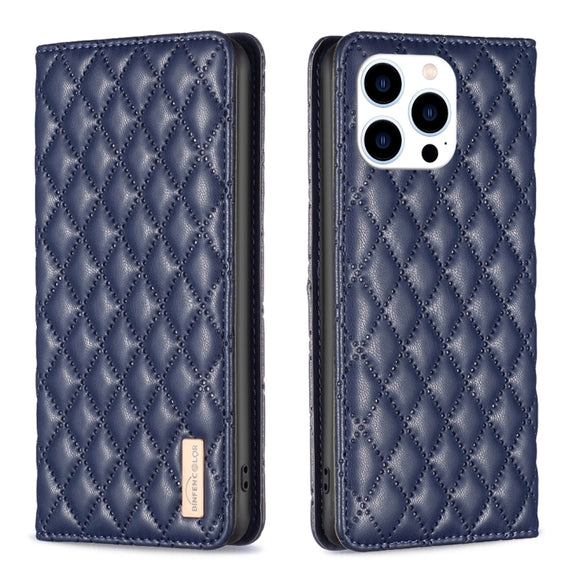 For iPhone 16 Pro Max Diamond Lattice Magnetic Leather Flip Phone Case(Blue)