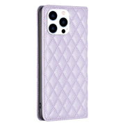 For iPhone 16 Pro Diamond Lattice Magnetic Leather Flip Phone Case(Purple)