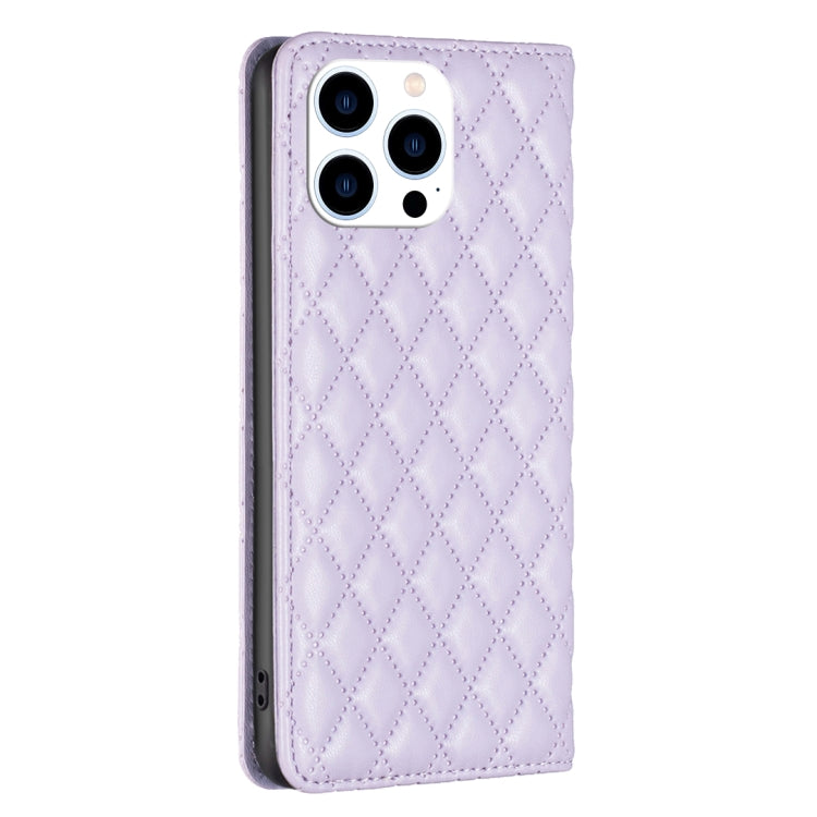For iPhone 16 Pro Diamond Lattice Magnetic Leather Flip Phone Case(Purple)
