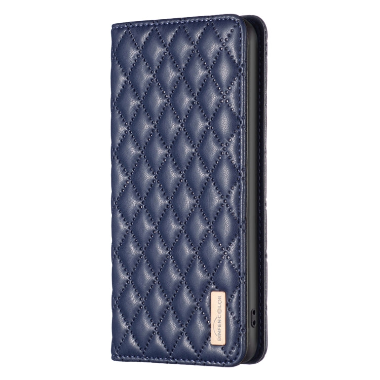 For iPhone 16 Diamond Lattice Magnetic Leather Flip Phone Case(Blue)