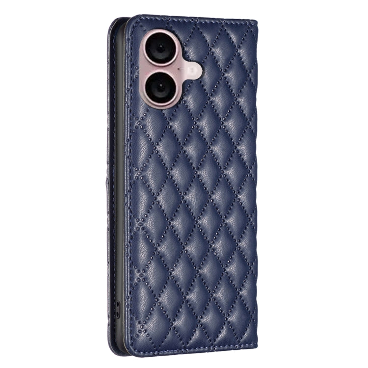 For iPhone 16 Diamond Lattice Magnetic Leather Flip Phone Case(Blue)