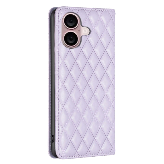 For iPhone 16 Plus Diamond Lattice Magnetic Leather Flip Phone Case(Purple)