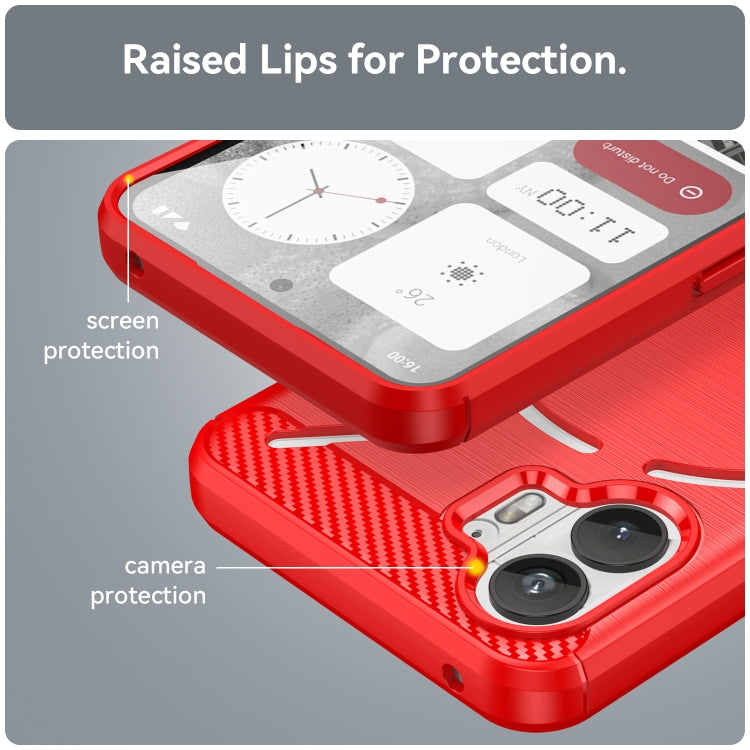 For Nothing Phone 2 Carbon Fiber Brushed Texture TPU Phone Case(Red)
