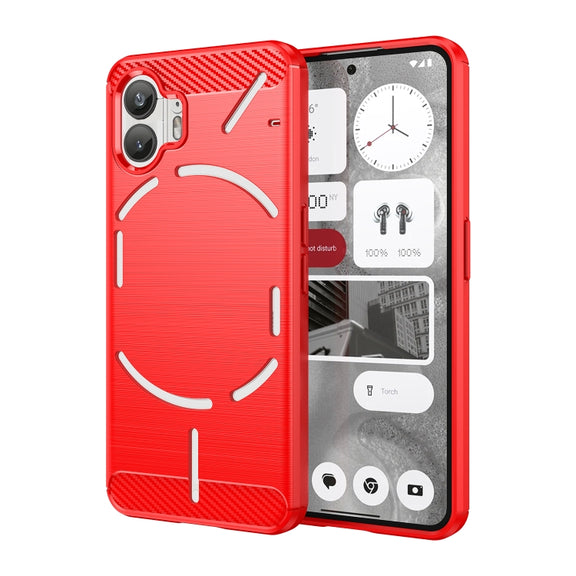 For Nothing Phone 2 Carbon Fiber Brushed Texture TPU Phone Case(Red)
