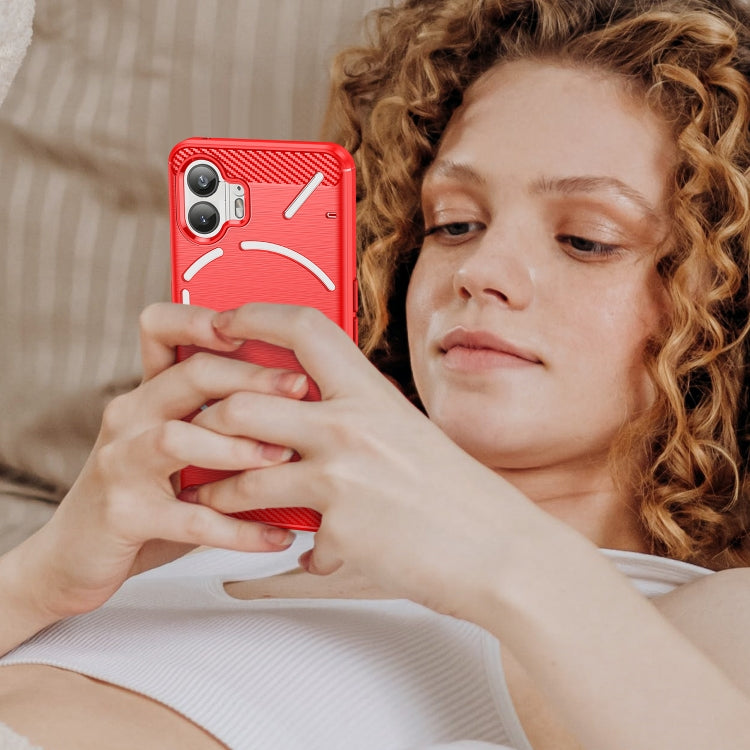For Nothing Phone 2 Carbon Fiber Brushed Texture TPU Phone Case(Red)