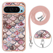 For Google Pixel 9 / 9 Pro Electroplating IMD TPU Phone Case with Lanyard(Pink Scales)