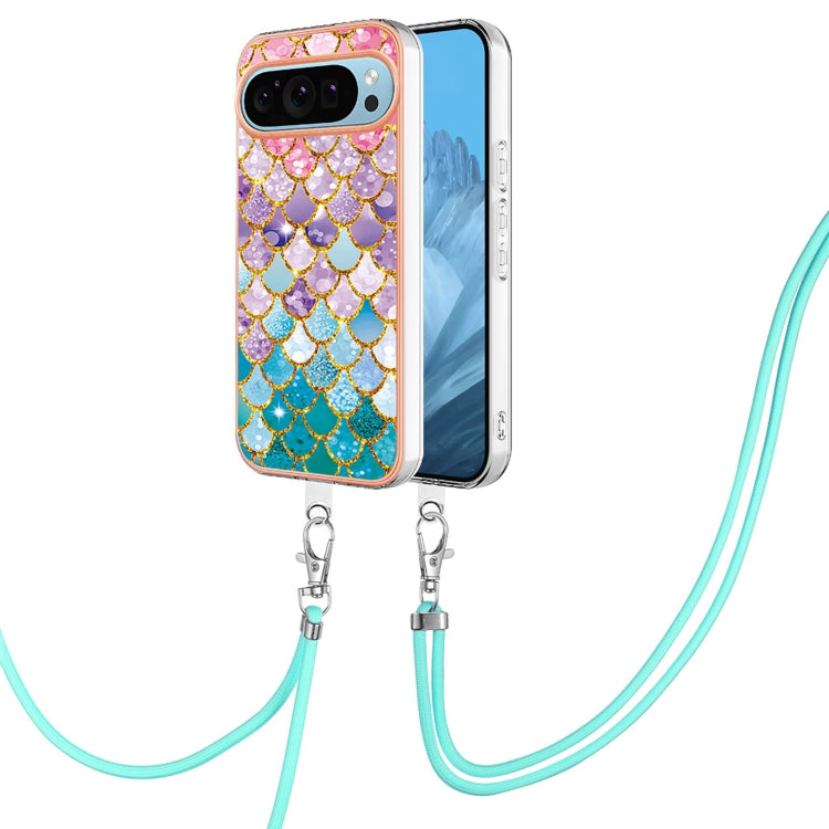 For Google Pixel 9 / 9 Pro Electroplating IMD TPU Phone Case with Lanyard(Colorful Scales)