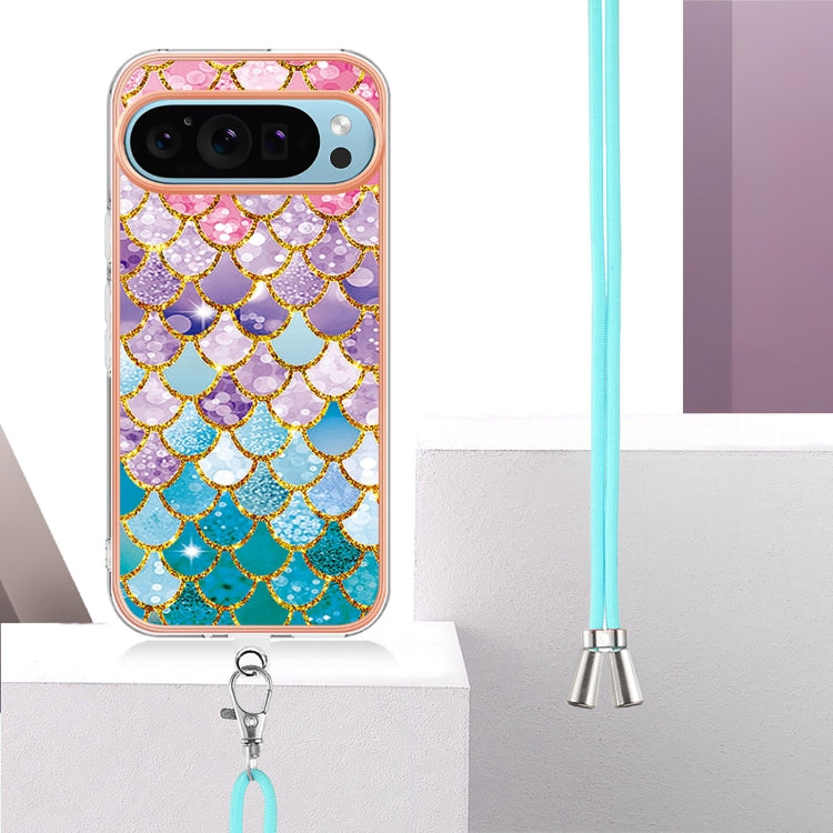 For Google Pixel 9 / 9 Pro Electroplating IMD TPU Phone Case with Lanyard(Colorful Scales)