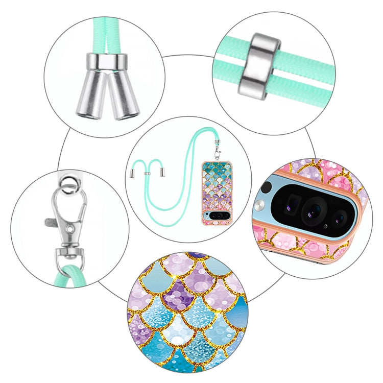 For Google Pixel 9 / 9 Pro Electroplating IMD TPU Phone Case with Lanyard(Colorful Scales)