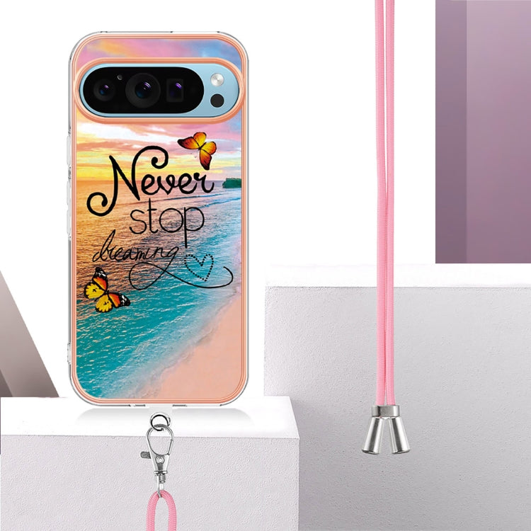For Google Pixel 9 / 9 Pro Electroplating IMD TPU Phone Case with Lanyard(Dream Butterfly)