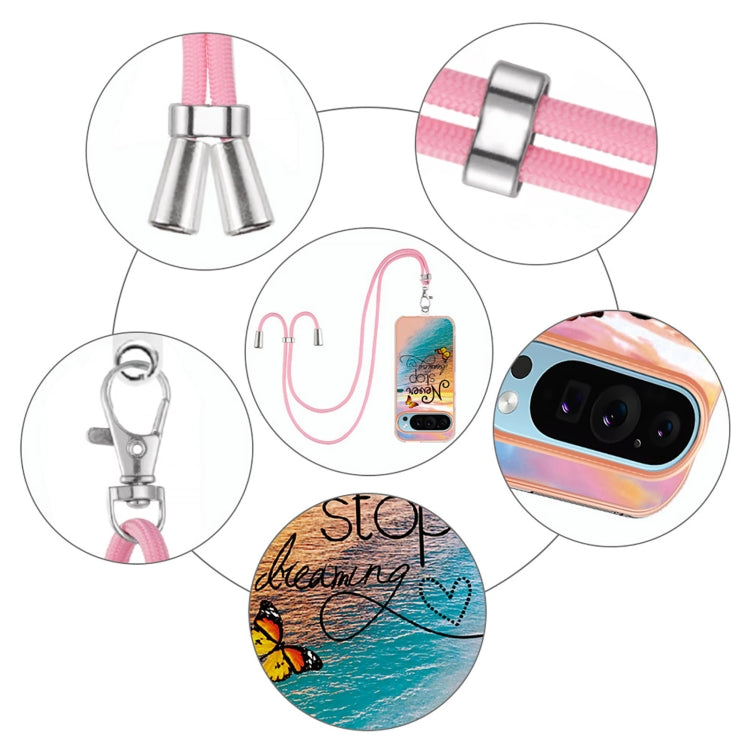 For Google Pixel 9 / 9 Pro Electroplating IMD TPU Phone Case with Lanyard(Dream Butterfly)