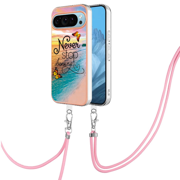 For Google Pixel 9 Pro XL Electroplating IMD TPU Phone Case with Lanyard(Dream Butterfly)
