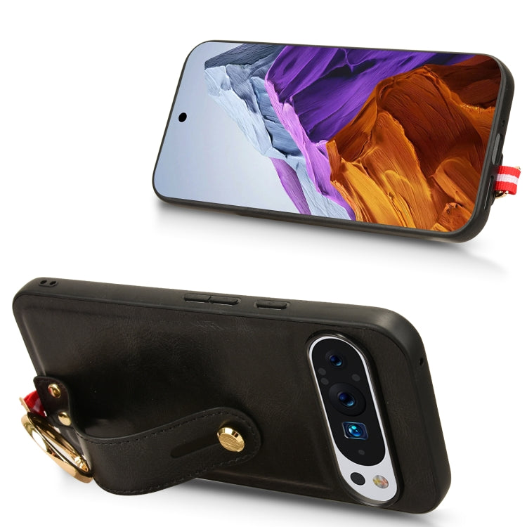 For Google Pixel 9 Pro Wristband Leather Back Phone Case(Black)