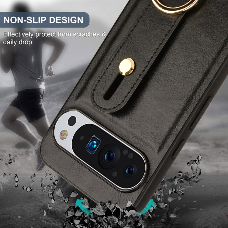For Google Pixel 9 Pro Wristband Leather Back Phone Case(Black)