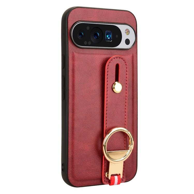 For Google Pixel 9 Pro Wristband Leather Back Phone Case(Red)