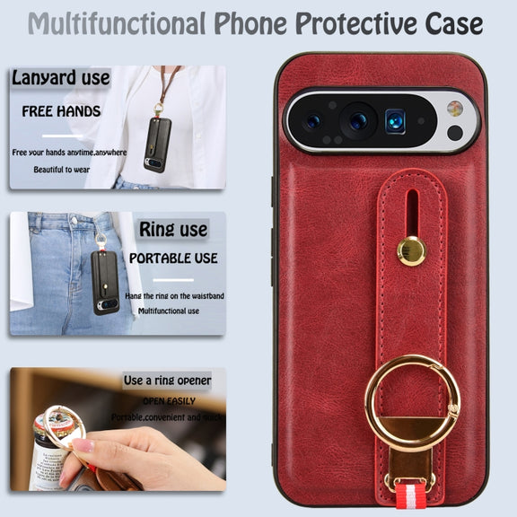 For Google Pixel 9 Pro Wristband Leather Back Phone Case(Red)