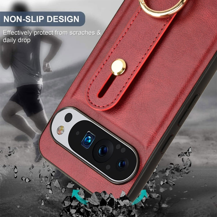 For Google Pixel 9 Pro Wristband Leather Back Phone Case(Red)
