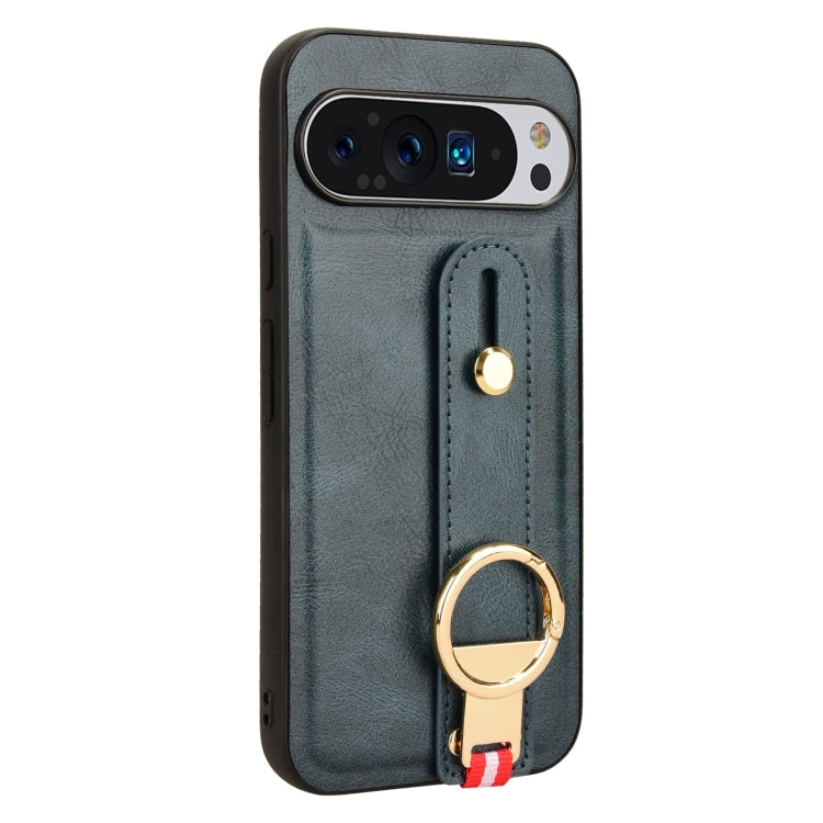 For Google Pixel 9 Pro Wristband Leather Back Phone Case(Blue)