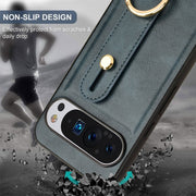 For Google Pixel 9 Pro Wristband Leather Back Phone Case(Blue)